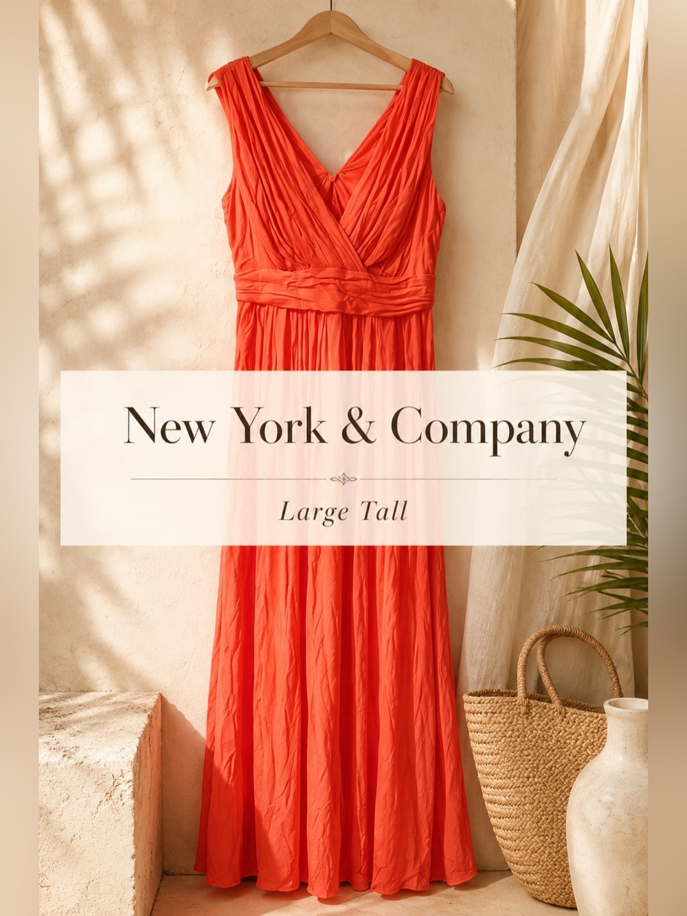 Coral Orange Sleeveless Empire Waist Maxi Dress Large Tall NWT